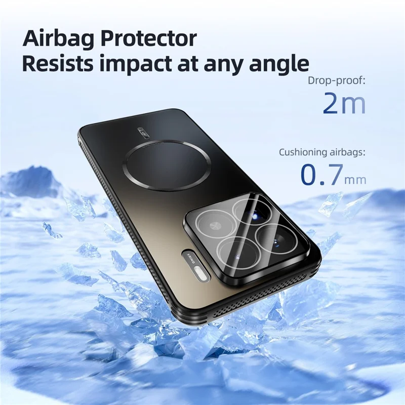 ABEEL For Xiaomi 15 Magnetic Case TPU PC Cooling Matte Phone Back Cover with Lens Film - Black