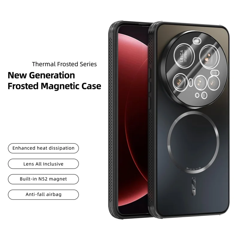 ABEEL For Xiaomi 15 Ultra Magnetic Case TPU PC Cooling Matte Phone Back Cover with Lens Film - Black