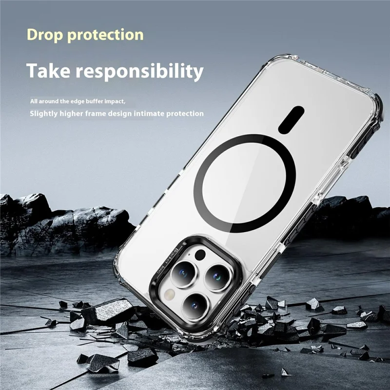 For iPhone 14 Pro Clear Phone Case with Lens Kickstand Cover Compatible with MagSafe - Black