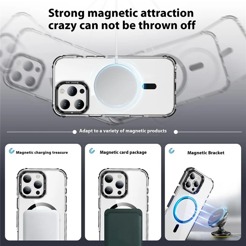 For iPhone 14 Pro Clear Phone Case with Lens Kickstand Cover Compatible with MagSafe - Black