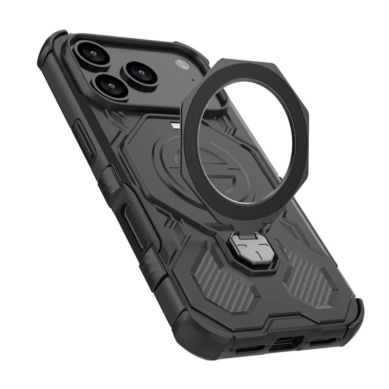 Capa Magnética para iPhone 17 Pro Max Suporte Metálico Giratório à Prova de Choque PC + Capa Traseira de Telefone TPU - Preto