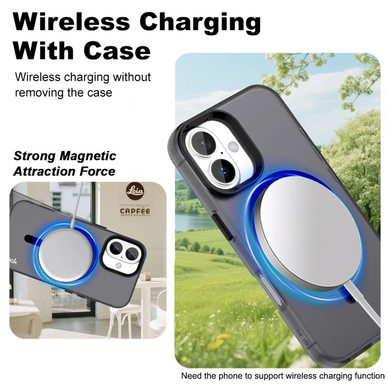 Cover IMAK per iPhone 17 Compatibile con MagSafe, Colore Caramella, Antiurto in TPU + PET - Nero