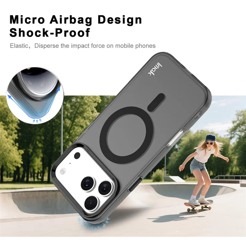 IMAK Per iPhone 17 Pro Max Cover Compatibile con MagSafe Colore Caramella Antiurto TPU + PET Retro Cover - Nero
