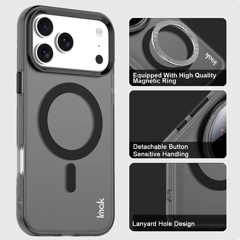 IMAK Per iPhone 17 Pro Max Cover Compatibile con MagSafe Colore Caramella Antiurto TPU + PET Retro Cover - Nero