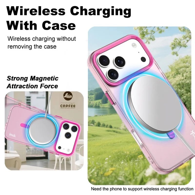 IMAK For iPhone 17 Pro Max Case Compatible with MagSafe Candy Color Anti Drop TPU + PET Back Cover - Red