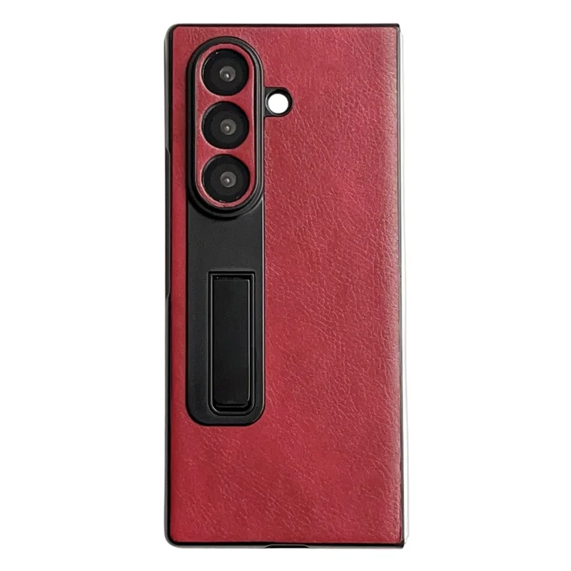 Für Samsung Galaxy Z Fold7 5G Hülle mit Ständer, PC-Hartschale mit Lederüberzug für Klapp-Smartphone - Rot