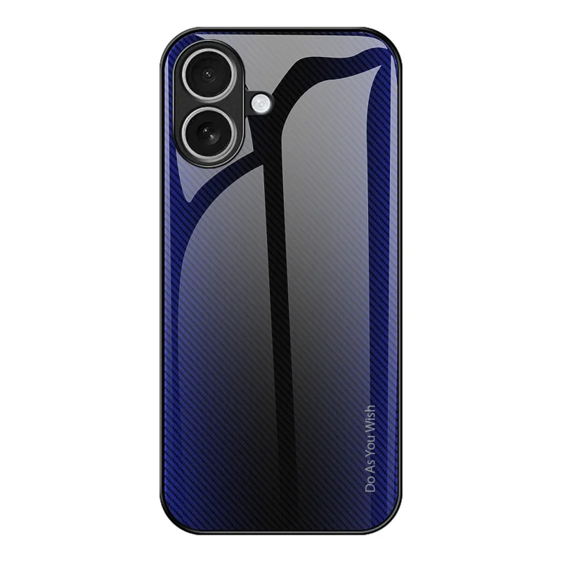 For iPhone 17 Case Carbon Fiber Texture Tempered Glass + TPU Phone Cover - Dark Blue