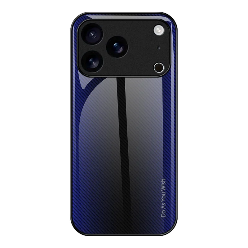 For iPhone 17 Pro Case Carbon Fiber Texture Tempered Glass + TPU Phone Cover - Dark Blue