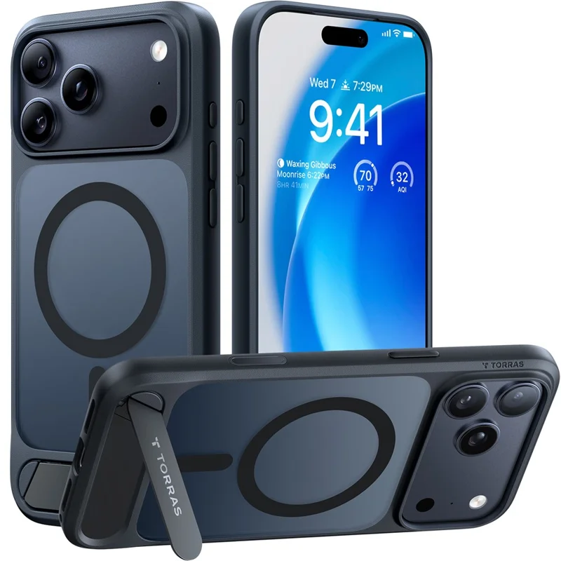 TORRAS Ostand L1 Series For iPhone 17 Pro Case Kickstand TPU + PC Phone Cover Compatible with MagSafe - Black
