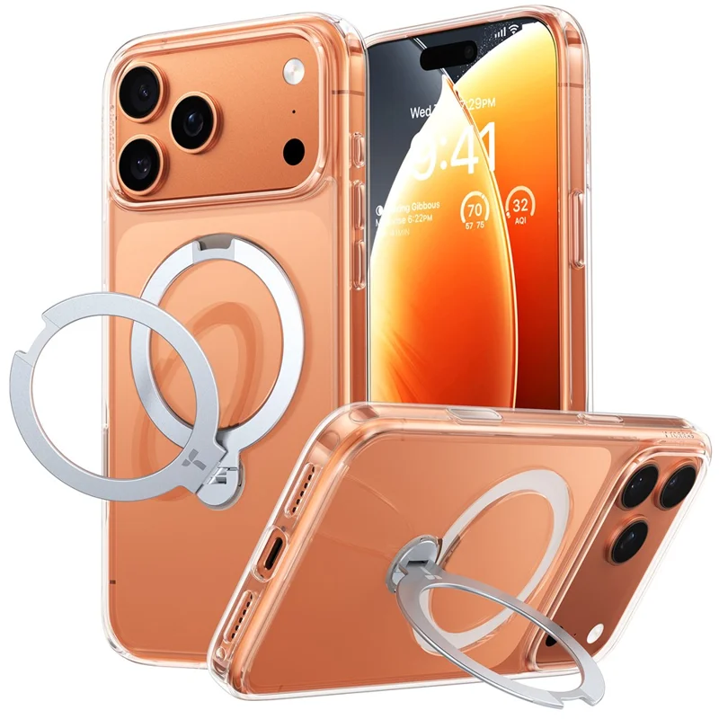 TORRAS Capa para iPhone 17 Pro Max Suporte Magnético Giratório PC + TPU - Transparente