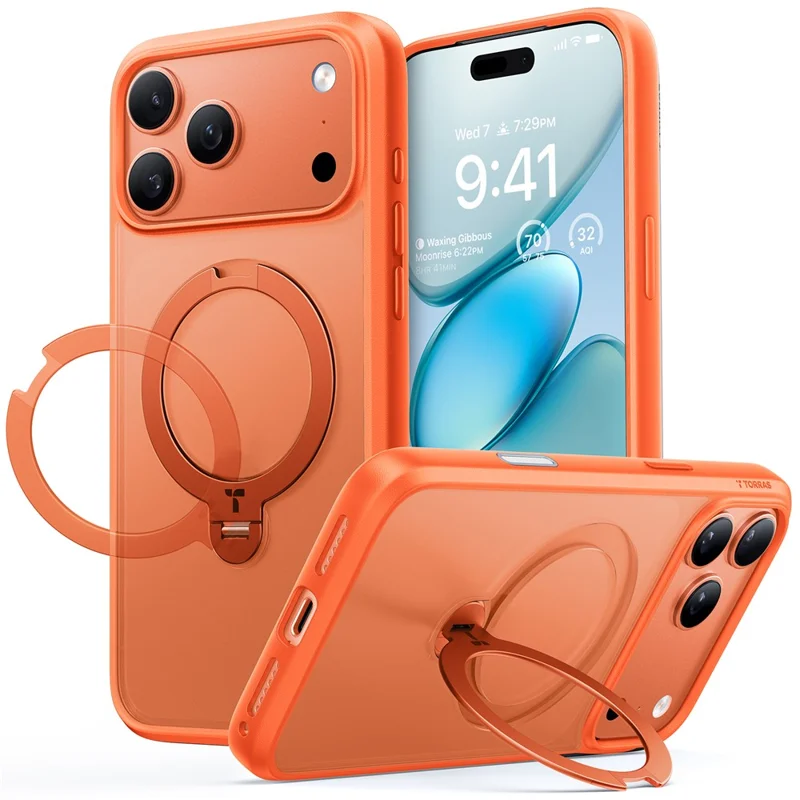 TORRAS Ostand Q3 Spin Series For iPhone 17 Pro Max Case Compatible with MagSafe Rotating Kickstand PC + TPU Phone Cover - Orange