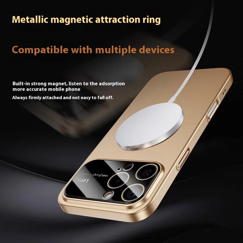 For iPhone 16 Pro Max Magnetic Case Large View Window Matte PC Phone Back Cover with Lens Film - Desert Gold - Desert Gold