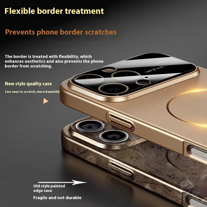 For iPhone 16 Pro Max Magnetic Case Large View Window Matte PC Phone Back Cover with Lens Film - Desert Gold - Desert Gold