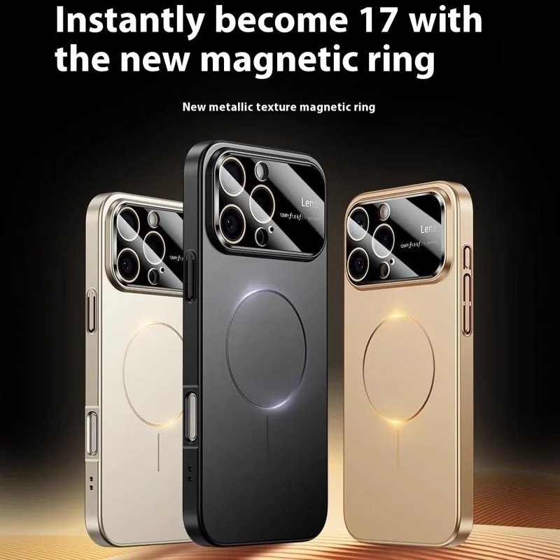 For iPhone 16 Pro Max Magnetic Case Large View Window Matte PC Phone Back Cover with Lens Film - Desert Gold - Desert Gold