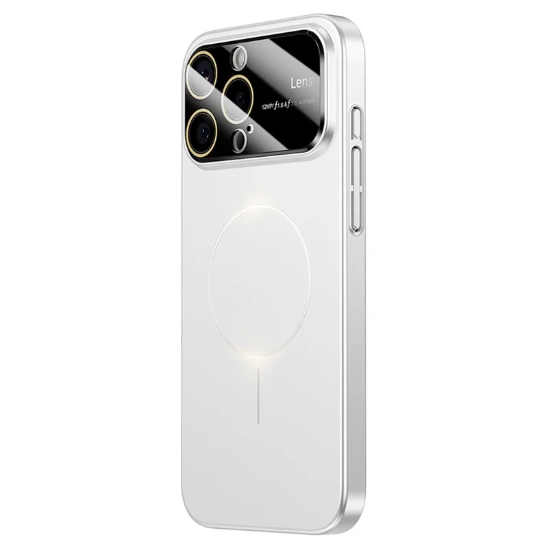 For iPhone 16 Pro Magnetic Case Large View Window Matte PC Phone Back Cover with Lens Film - Ivory White
