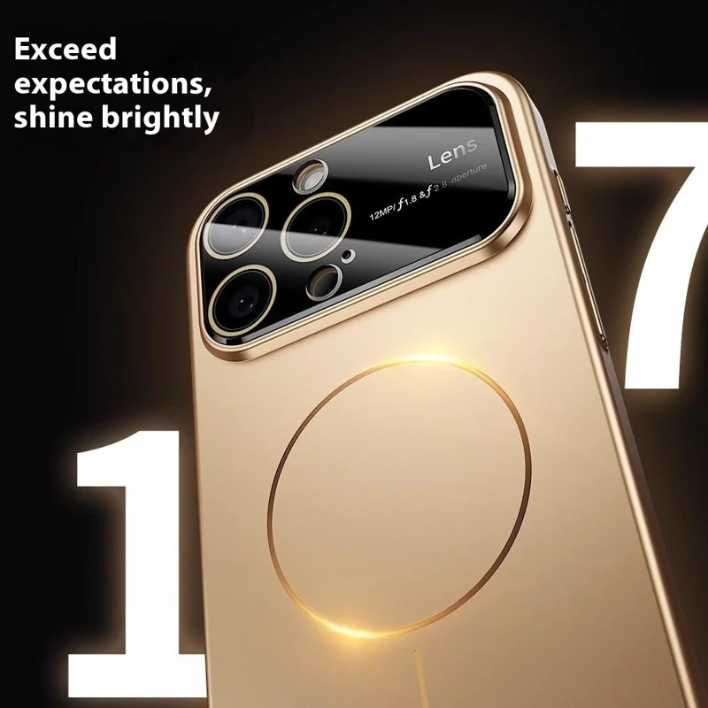 For iPhone 16 Pro Magnetic Case Large View Window Matte PC Phone Back Cover with Lens Film - Ivory White