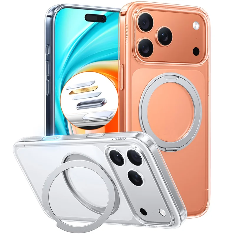 TORRAS Ostand Pro Series Custodia per iPhone 17 Pro Magnetica con Supporto Rotante in TPU + PC - Trasparente
