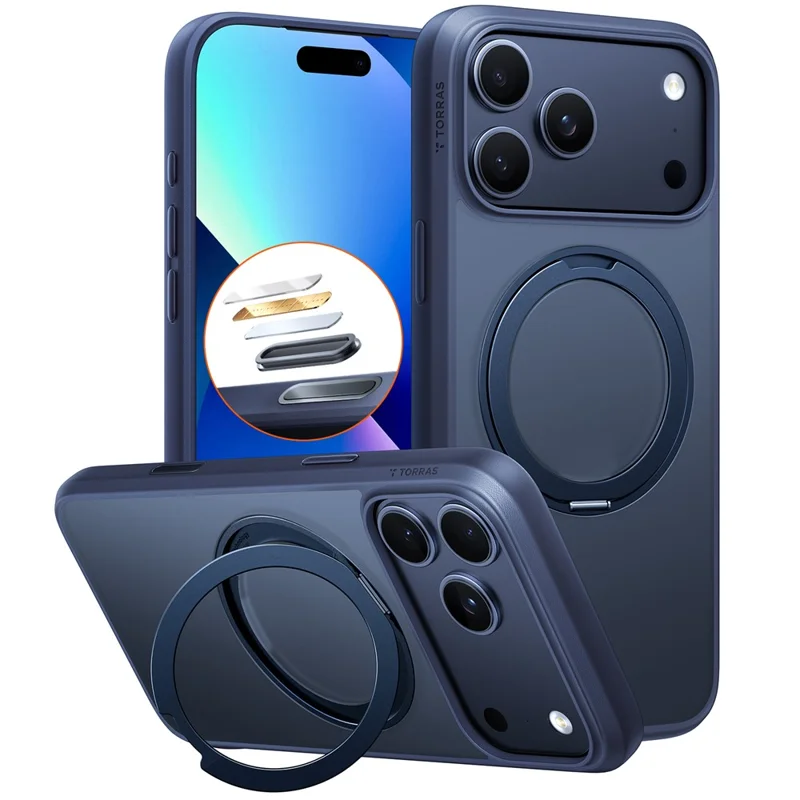 TORRAS Ostand Pro Series Park Pour iPhone 17 Pro Max Étui magnétique Kickstand rotatif TPU + Boîtier de téléphone PC - Bleu foncé