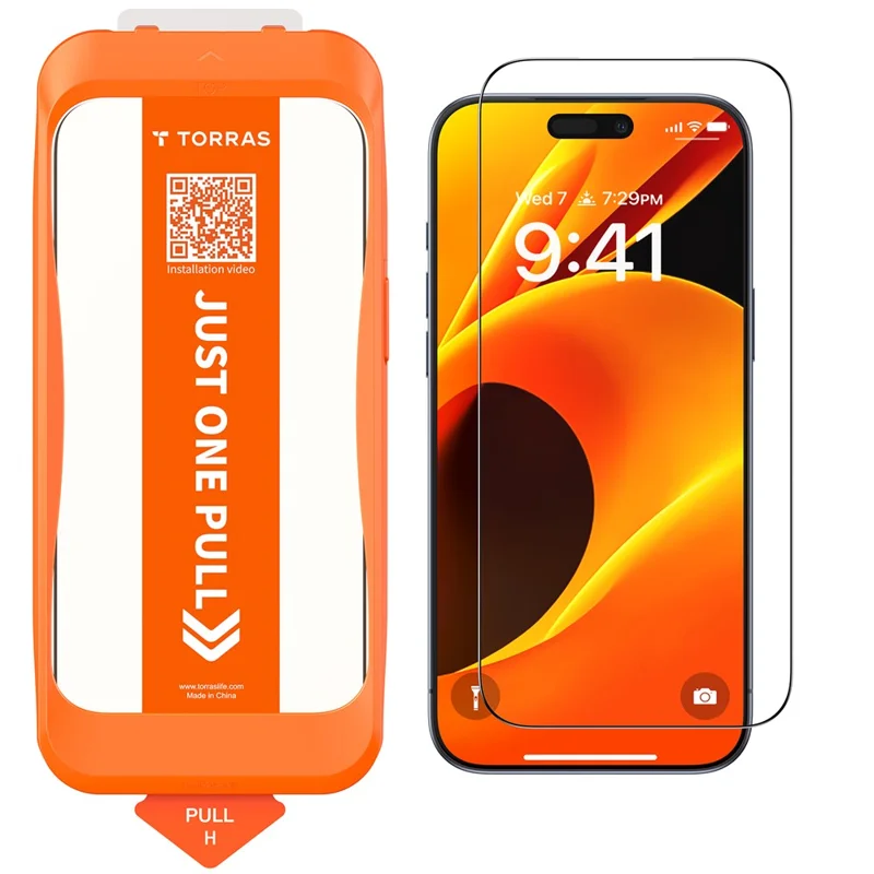 TORRAS Glassgo Pour iPhone 17 Pro Protecteur d'écran en verre trempé Film HD avec outil de retrait automatique de la poussière