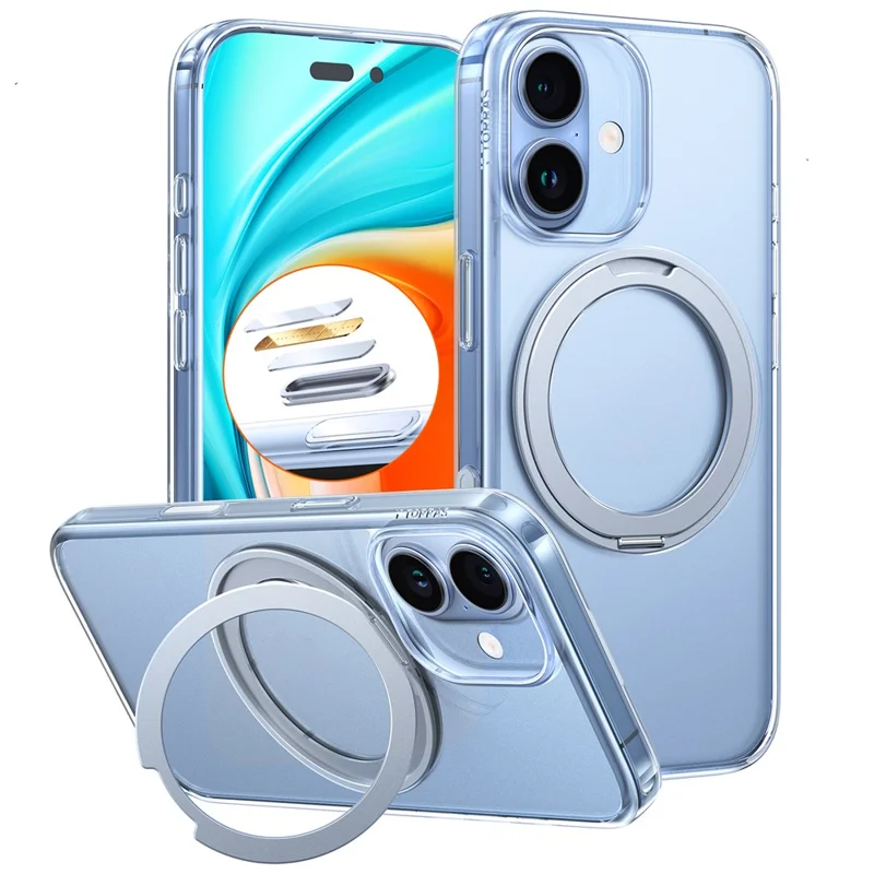 TORRAS Ostand Pro Series Custodia per iPhone 17 con Supporto Magnetico Rotante in TPU + PC - Trasparente