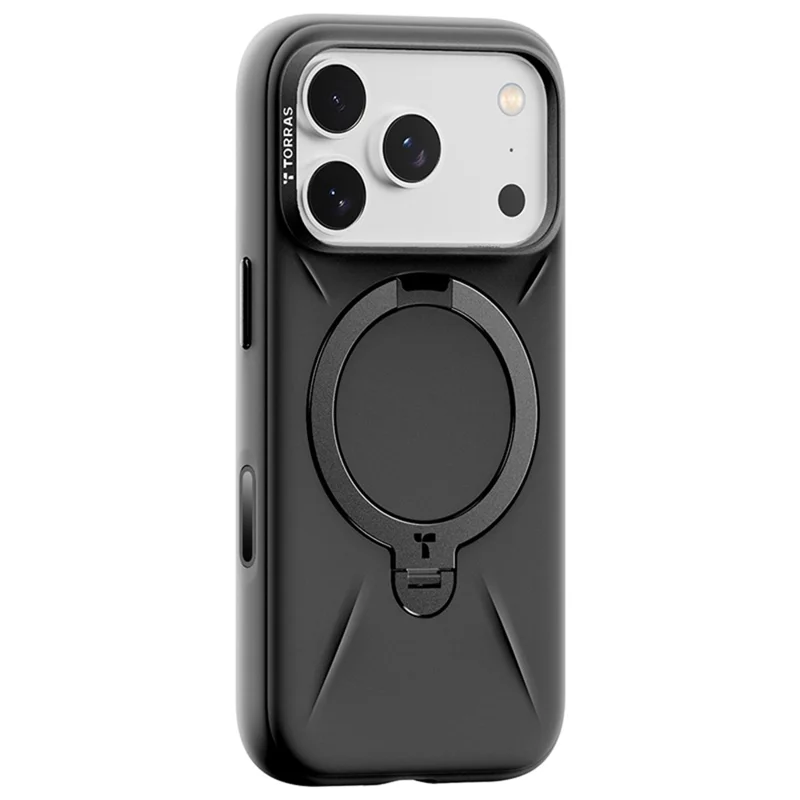 TORRAS Ostand Q Pro Serie per Cover iPhone 17 Pro Max con Anello Magnetico, Supporto Pieghevole, Silicone Liquido + PC - Nero