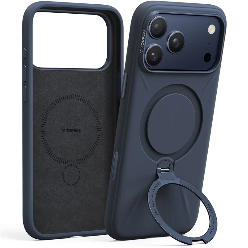 TORRAS Ostand Q3 Silicone Series För iPhone 17 Pro Max Skal Magnetisk Ring Ställbar Flytande Silikon + PC Mobilhölje - Mörkblå