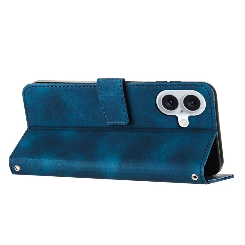 For iPhone 17 Leather Case Imprinted Triangle Phone Cover with Hand Strap - Blue