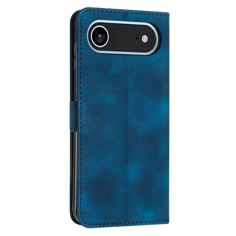For iPhone 17 Air Leather Case Imprinted Triangle Phone Cover with Hand Strap - Blue