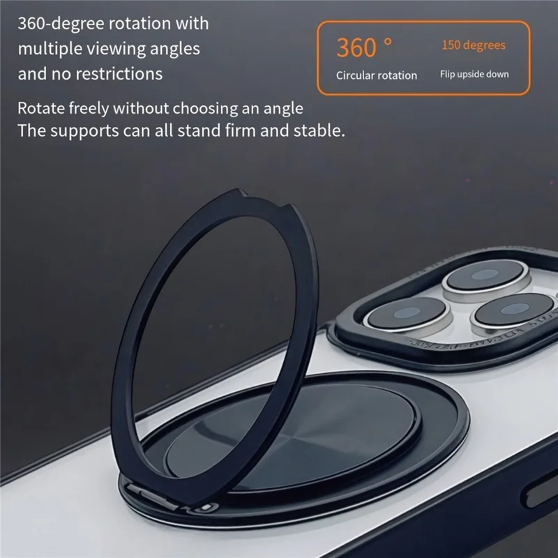 For iPhone 16 Pro Max Magnetic Case Acrylic TPU Phone Back Cover with Kickstand - Black