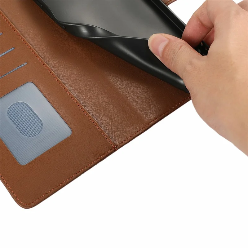 For iPhone 17 Pro Case Splicing Imprinted Rhombus Leather Phone Cover with Wrist Strap - Brown