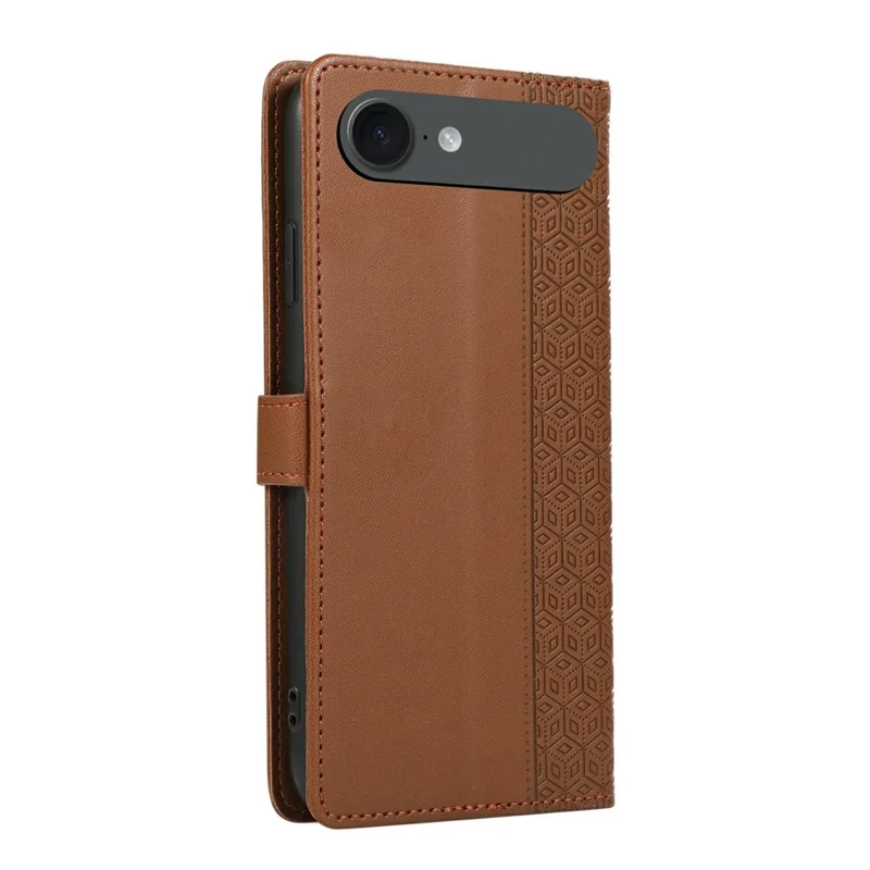 Cover per iPhone 17 Air con Design a Rombi Stampati in Pelle, con Cinturino da Polso - Marrone