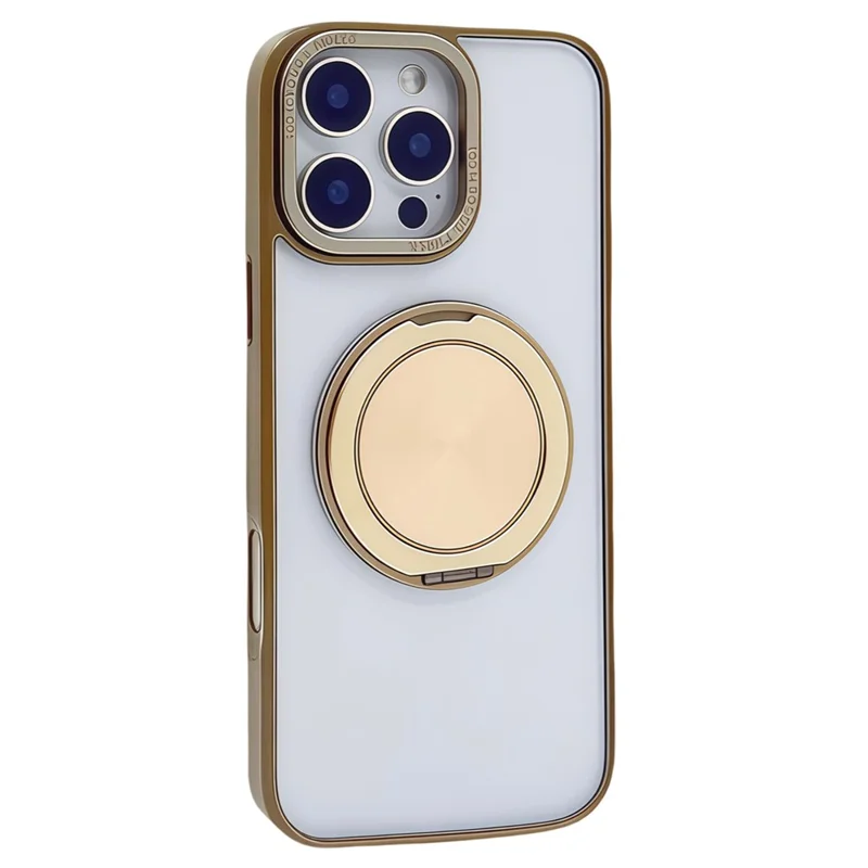For iPhone 16 Pro Magnetic Case Acrylic TPU Phone Back Cover with Kickstand - Desert Gold