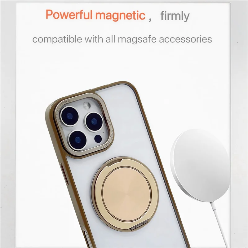 For iPhone 16 Pro Magnetic Case Acrylic TPU Phone Back Cover with Kickstand - Desert Gold