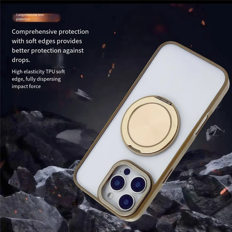For iPhone 16 Pro Magnetic Case Acrylic TPU Phone Back Cover with Kickstand - Desert Gold