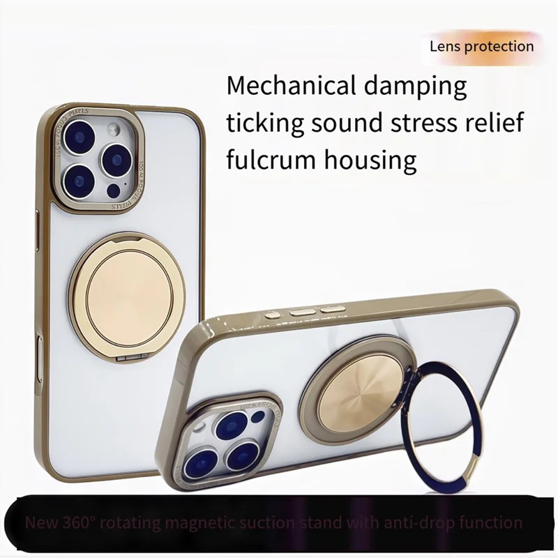 For iPhone 16 Pro Magnetic Case Acrylic TPU Phone Back Cover with Kickstand - Desert Gold