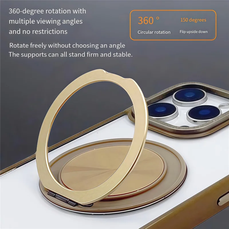 For iPhone 16 Pro Magnetic Case Acrylic TPU Phone Back Cover with Kickstand - Desert Gold