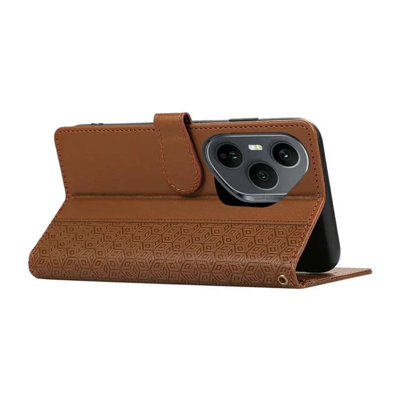 Funda For Honor 400 Pro 5G (Global) con Diseño Geométrico de Rombos en Cuero con Correa de Muñeca - Marrón