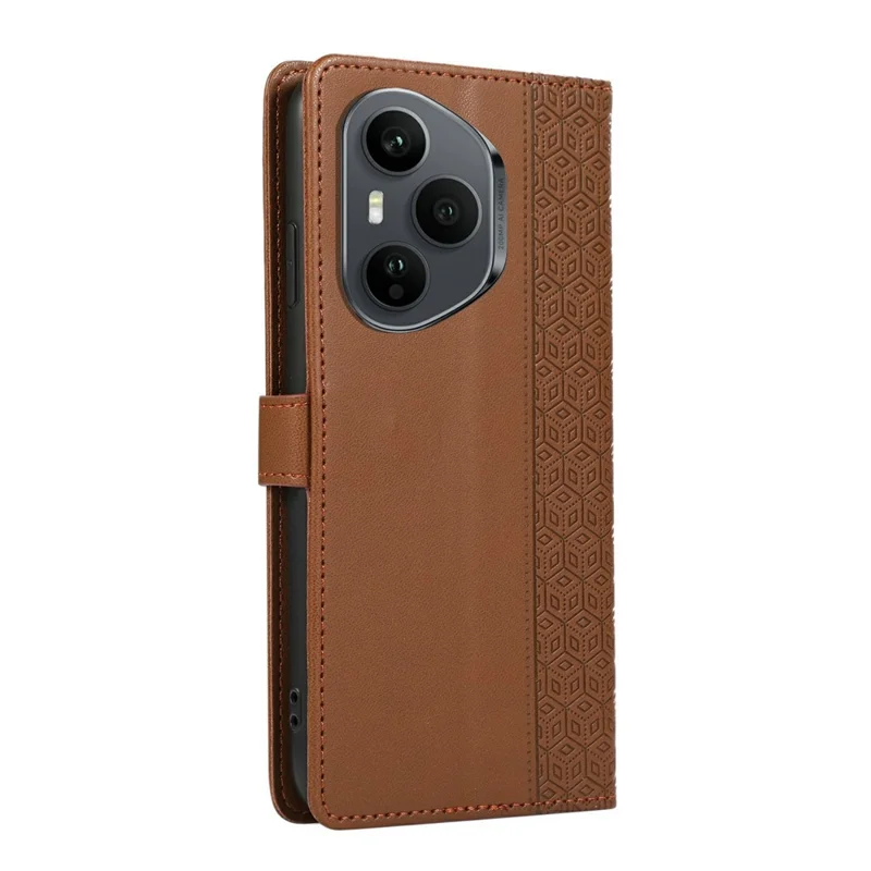 Funda For Honor 400 Pro 5G (Global) con Diseño Geométrico de Rombos en Cuero con Correa de Muñeca - Marrón