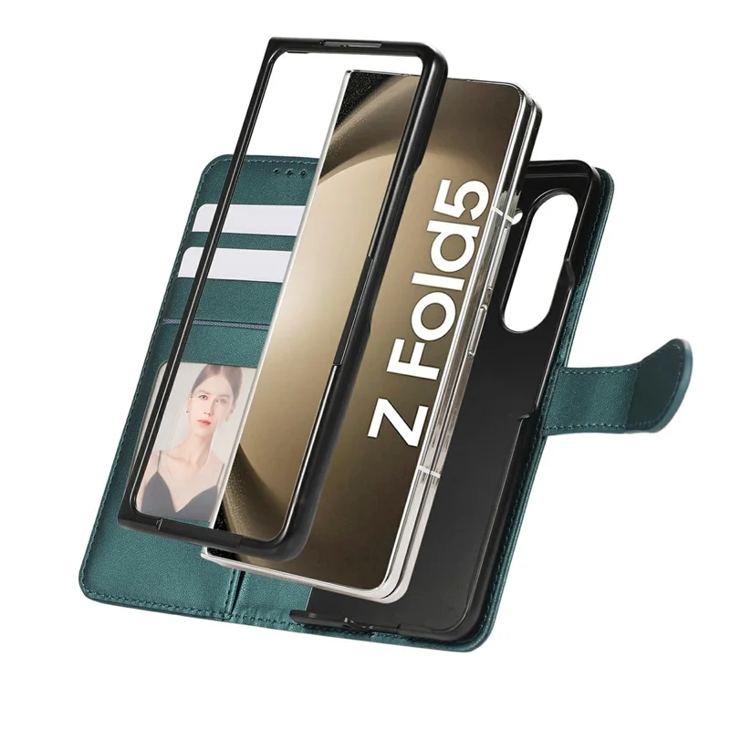 For Samsung Galaxy Z Fold6 5G Case Splicing Imprinted Rhombus Leather Phone Cover with Wrist Strap - Green