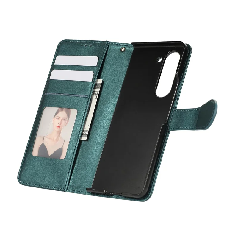 For Samsung Galaxy Z Fold6 5G Case Splicing Imprinted Rhombus Leather Phone Cover with Wrist Strap - Green