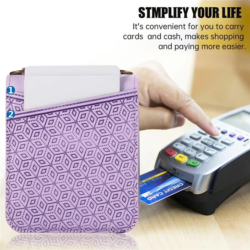 For Samsung Galaxy Z Flip5 5G Case Imprinted Rhombus Leather Phone Cover with Card Slots - Purple