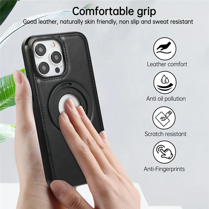 For iPhone 14 Pro Max Case Magnetic Kickstand PU Leather Coated PC + TPU Phone Cover - Black