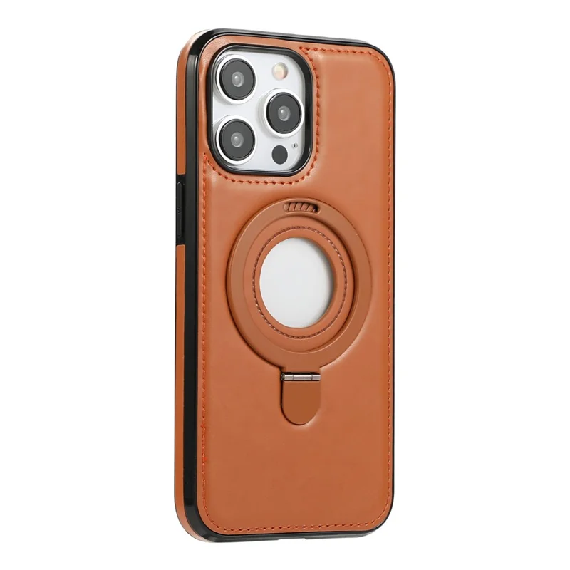 For iPhone 14 Pro Case Magnetic Kickstand PU Leather Coated PC + TPU Phone Cover - Brown