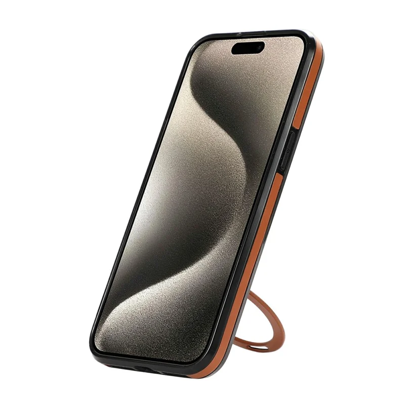 For iPhone 14 Pro Case Magnetic Kickstand PU Leather Coated PC + TPU Phone Cover - Brown