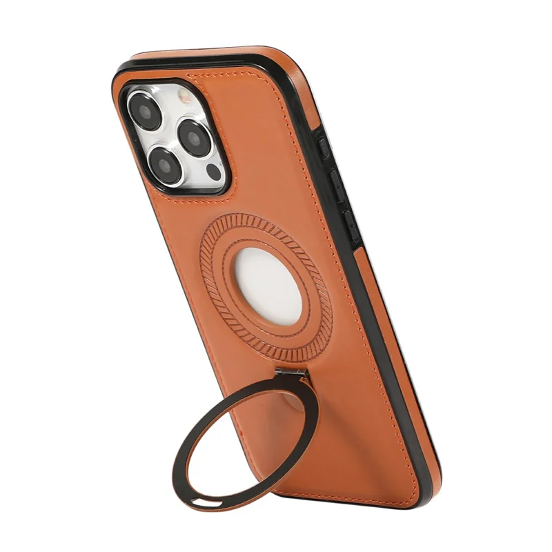 For iPhone 14 Pro Case Magnetic Kickstand PU Leather Coated PC + TPU Phone Cover - Brown
