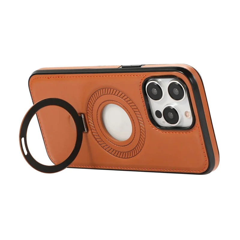 For iPhone 14 Pro Case Magnetic Kickstand PU Leather Coated PC + TPU Phone Cover - Brown
