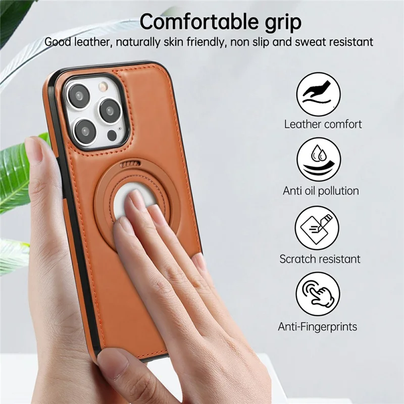 For iPhone 14 Pro Case Magnetic Kickstand PU Leather Coated PC + TPU Phone Cover - Brown