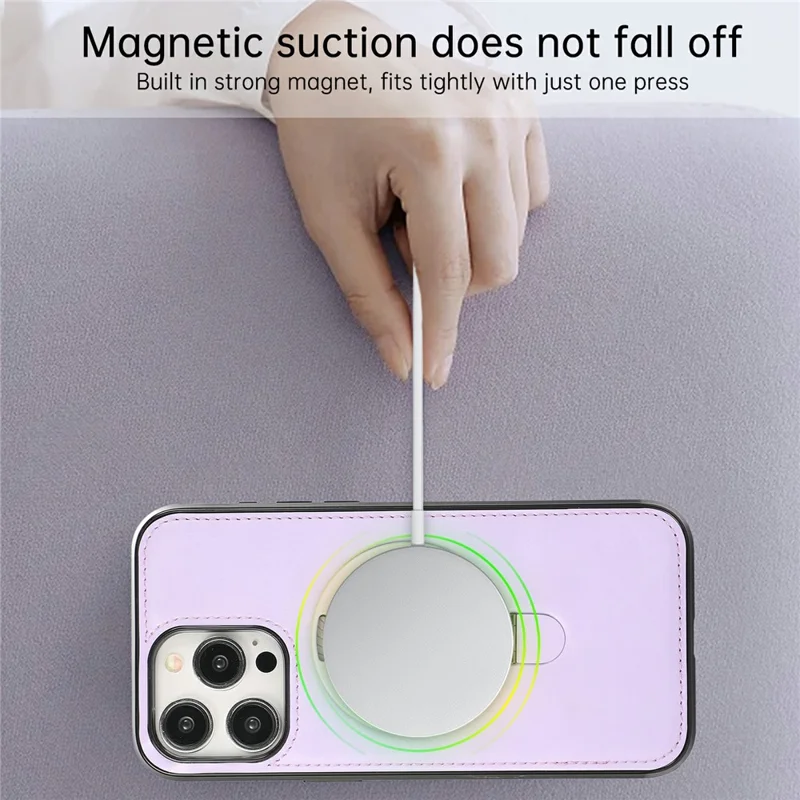 For iPhone 13 Pro Max Case Magnetic Kickstand PU Leather Coated PC + TPU Phone Cover - Purple