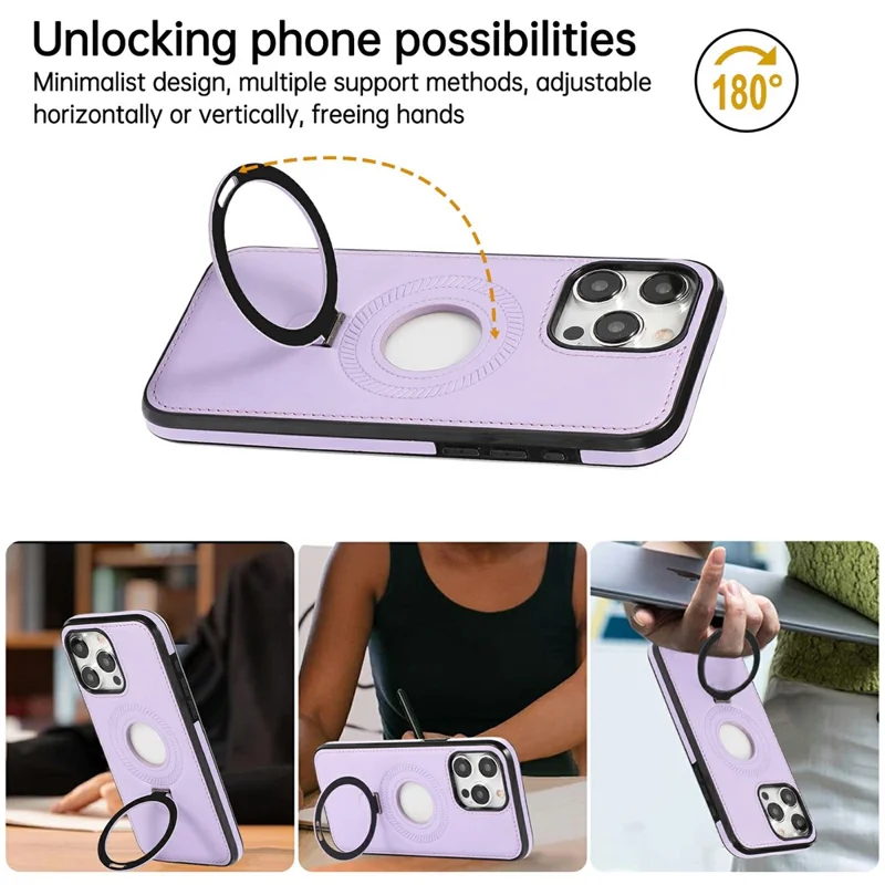 For iPhone 13 Pro Max Case Magnetic Kickstand PU Leather Coated PC + TPU Phone Cover - Purple