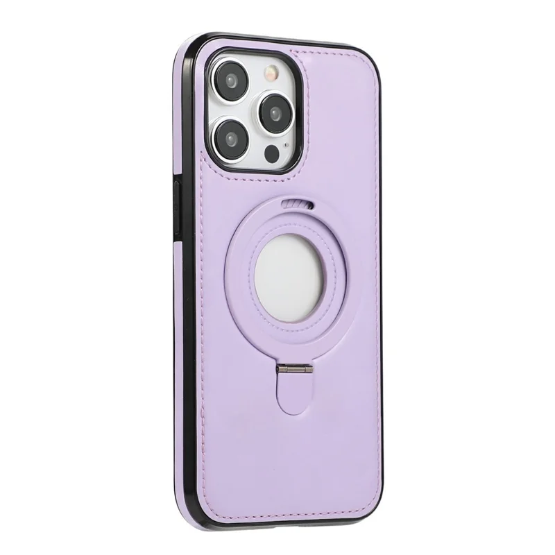 For iPhone 13 Pro Max Case Magnetic Kickstand PU Leather Coated PC + TPU Phone Cover - Purple